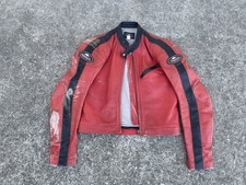 KUSHITANI HAMAMATSU RED LEATHER MOTORCYCLE JACKET SIZE 42 RASH DISTRESSED Y2K
