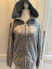 Hollister Women's Grey Long Sleeve Hoody Featuring Embroidered Logo Size S