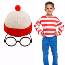 Kids Wheres Wally World Book Day Fancy Dress Boys Costume Outfit Top Hat Glasses