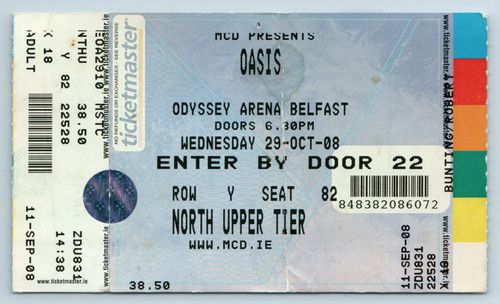 Oasis ticket belfast - oasis,