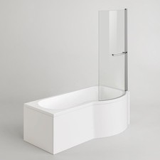 Bathtub Bath Shower Screen + Panel 1700 mm Right Hand P-Shaped Bath Luxury