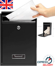 Large Letter Box Post Mail Box Wall Mounted Post Box Lockable W/ Keys Black UK