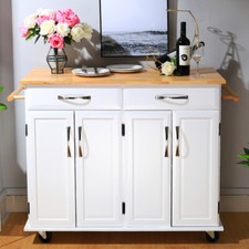 Large White Wooden Sideboard Kitchen Trolley Island Cupboard Cabinet Bar Table