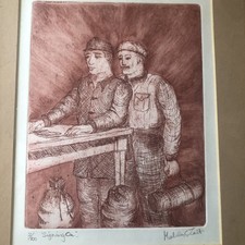 Signing On Wartime Framed Mounted 2/20 Drawing Signed Malcolm C. Tait ART