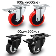 100mm 50mm 4 x Heavy Duty Rubber Swivel Castor Wheels 600KG 200KG Load Capacity