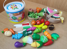 IKEA Duktig Childs Plush Fruit & Veg + Wooden & Plastic Pretend Cutting Bundle