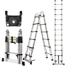 Telescoping Ladder A Frame, 12.5 Ft Compact Aluminum Extension Ladder