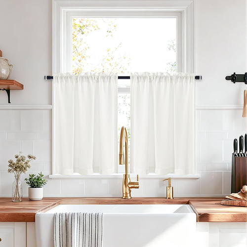 White voile kitchen curtains - kitchen,