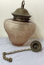 Vintage Art Deco Style Pink with Gold Bands Glass Ceiling Pendant Light Fittings
