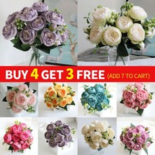 9 Heads Artificial Flowers Silk Peony Bouquet Fake Rose Wedding Home Party Decor