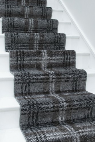 Grey tartan carpet runner mat - grey,