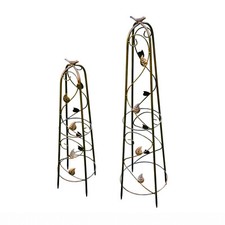 Garden Gear Bronze Iron Obelisks 2 pc Set Climbing Plant Support Frame Trellis