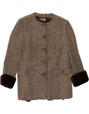 LUISA SPAGNOLI Womens Overcoat IT 48 XL Brown Chevron Viscose CJ09