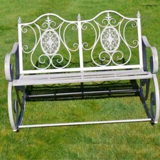 Metal Cream Rocking Garden Bench 120 cm