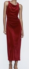 ZARA WOMEN VELVET MIDI DRESS In DARK RED SIZE M