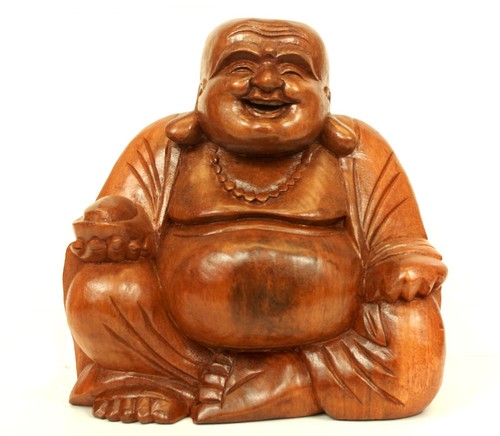 Large 30cm wooden happy buddha - wooden,