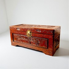 Vintage Chinese Camphorwood Chest Dark Red 27x13x12" Brass Accent