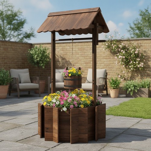 Wooden wishing well planter - wishing,