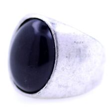 Punk goth style silver and black coloured stone ring