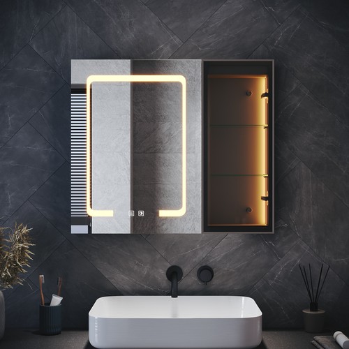 Black bathroom mirror cabinet - black,