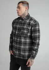 SikSilk Mens Black Back Logo Distressed Check Shirt Medium