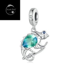 Sterling Silver 925 Charm Chameleon Lizard Animal Pendant Dangle - Friend Family