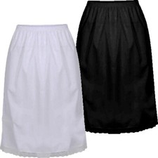 NEW LADIES POLY/COTTON HALF SLIP UNDERSKIRT WITH LACE HEM *2 COLOURS/3 LENGTHS*