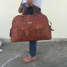 Leather large vintage duffel travel Holdall weekend overnight bag Unisex Genuine