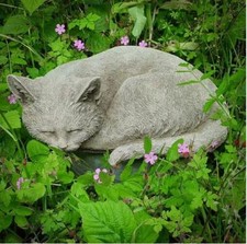 Curled Up Cat Statue | Reconstituted Stone Animal Concrete Garden Ornament Decor