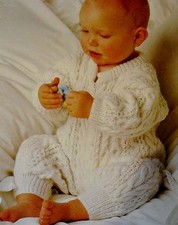 #48 Baby Boy Girl DK Cabled All-in-One 18-20" 46-51cm Vint Knitting Pattern COPY