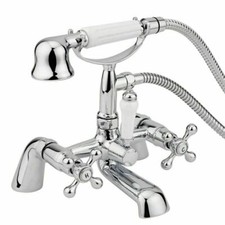 Victorian Shower Bathroom Mixer Tap Bath Filler with Brass Handset Set Chrome
