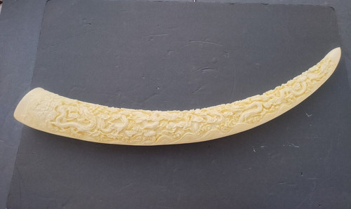 Giant ivory tusk - ivory, carved