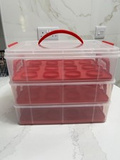 Stackable 3 Tier Cupcake Carrier with Handle, Plastic Storage Box, New