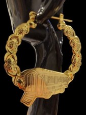 Gold Plated Gypsy Wagon Earrings  (45mm) Romany Bling Vardo Stainless Steel