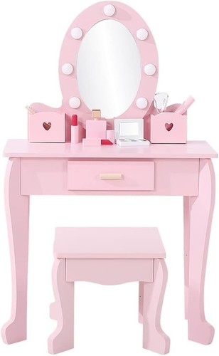 Wooden makeup table with light - wooden,