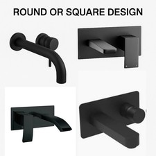 Bathroom Wall Mounted Square Basin Filler Mixer Tap | Lever Black Sink Faucet