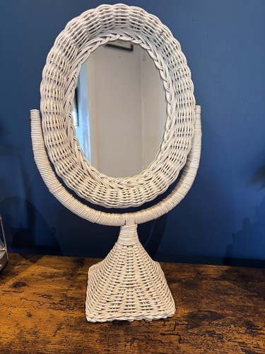 Vintage white wicker tabletop - white,