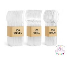 300 Set Heavy Duty Clear Disposable Plastic Cutlery Spoons Forks Knives Reusable