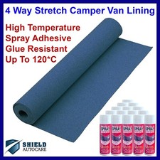 Camper Van Lining Kit Ocean Blue 4 Way Stretch Carpet + High Temp Adhesive Spray