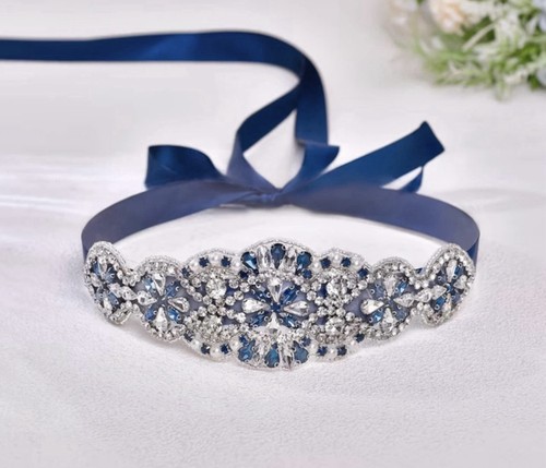 Navy satin sash belt - satin,