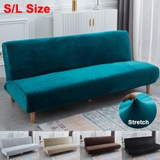 Velvet Futon Covers Stretch Armless Sofa Bed Slipcover Folding Couch Protector