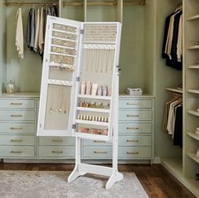 Lockable Standing Full-Length Mirror Jewellery Cabinet Organiser New Free Post