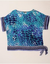 ELENA MIRO Womens Blouse Top UK 20 2XL Blue Animal Print Polyester BV88