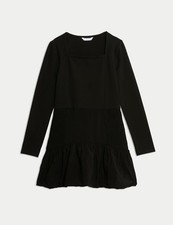 Marks & Spencer Girls Black Cotton Midi Frill Dress - M&S