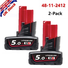 2X Genuine For Milwaukee M12 LI-ION 5.0Ah High Capacity Battery 12V 48-11-2402