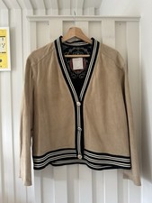 Sandro Suede Leather Jacket Bomber Cardigan Beige Womens Size 3 EU 40 UK 12