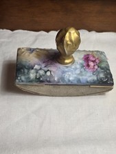 Antique French Limoges porcelain floral hand painted unused ink blotter rocker