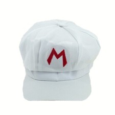 White Fire Mario Bros Hat Cap Fancy Dress Game Italian Super Plumber Costume