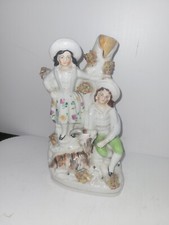 victorian staffordshire figures Couple With Goat Spill Vase B1