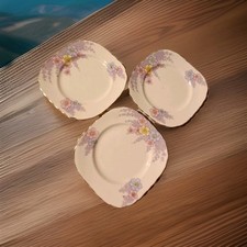 Vintage Colclough Best Bone China England 3 Sandwich Plates With Gilded Edges 